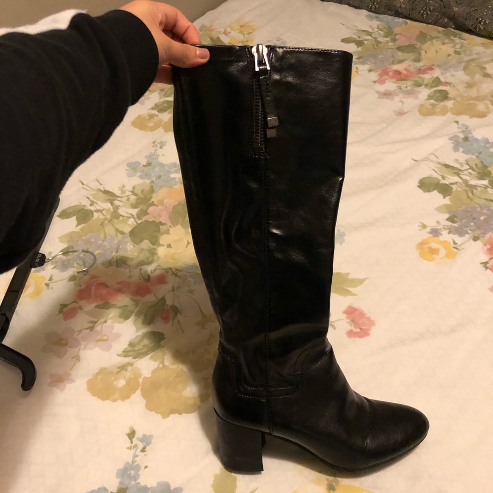 Faux patent leather riding boots